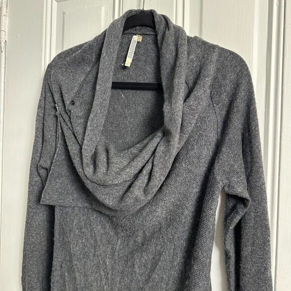 Monoreno Sweater Womens Large Gray Knit Rabbit Fur Blend Wrap Cowl Neck - Picture 2 of 6